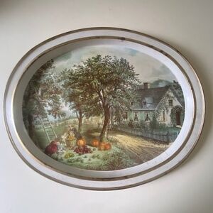 Fabcraft I Currier & Ives Four Seasons "AUTUMN" Metal Serving Tray